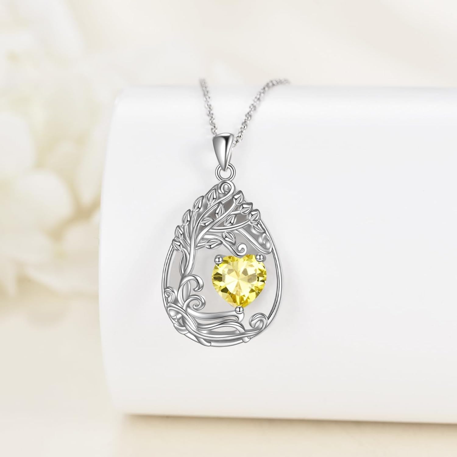 925 Silver Gold Plated Gemstone Tree Life Pendant Necklace