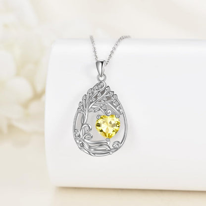 925 Silver Gold Plated Gemstone Tree Life Pendant Necklace