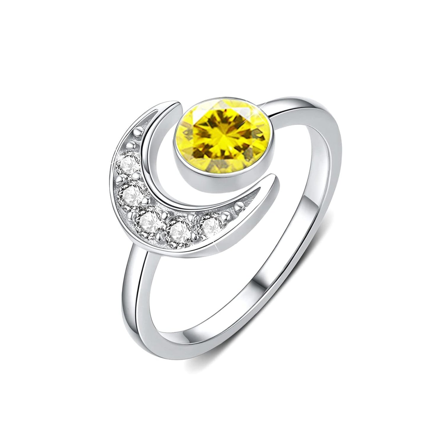 925 Silver Moonstone Birthstone Adjustable Open Ring Women