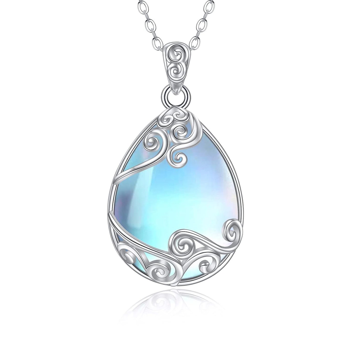 925 Sterling Silver Filigree Teardrop Pendant Necklace for Women