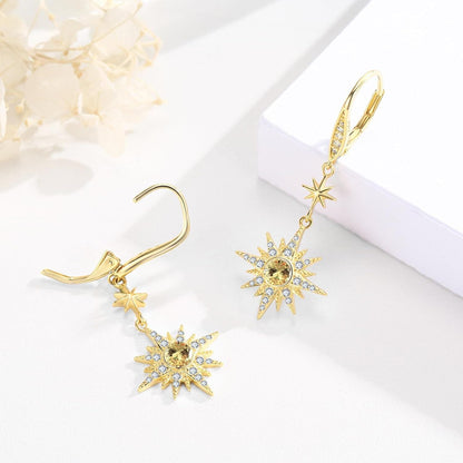 925 Sterling Silver Starburst Birthstone Drop Earrings
