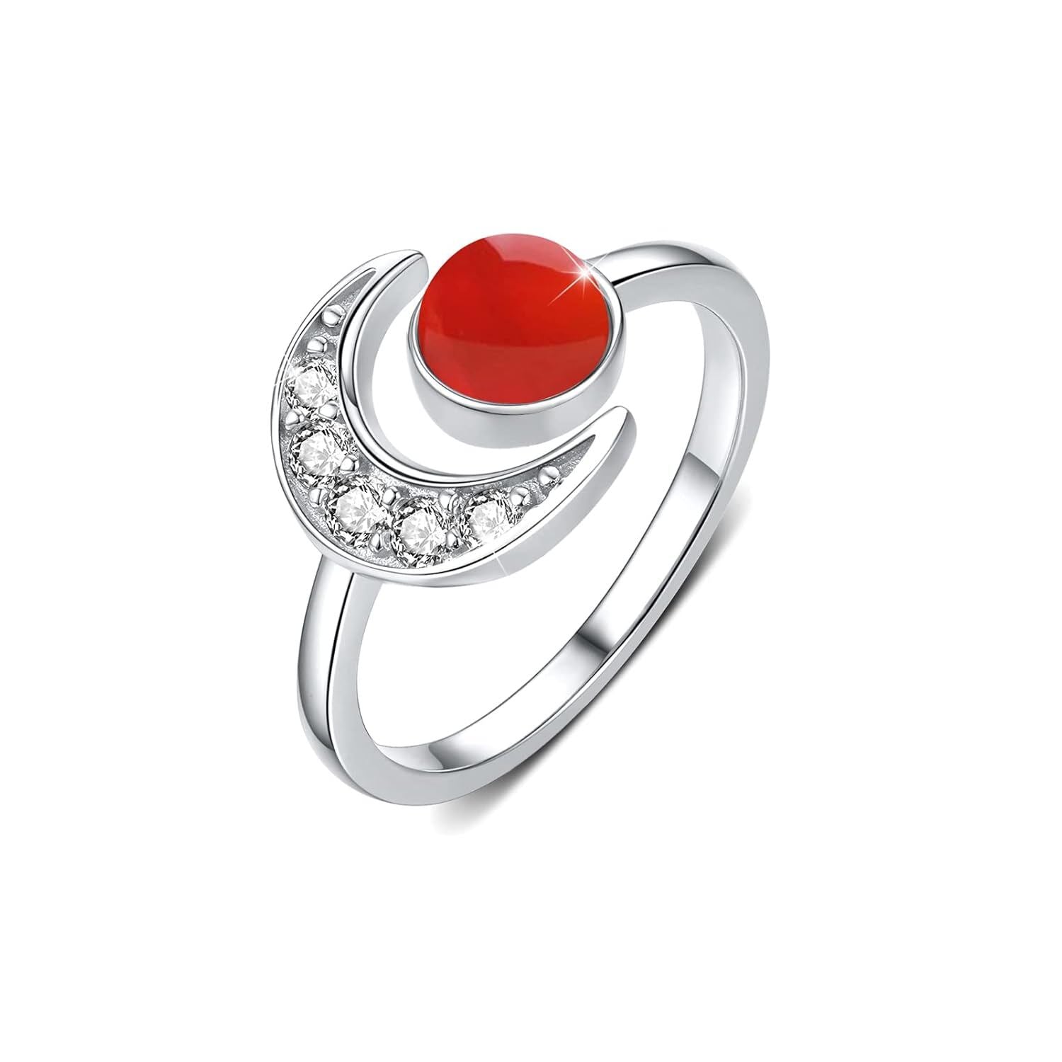 925 Silver Crescent Moon Open Adjustable Ring Women Gift