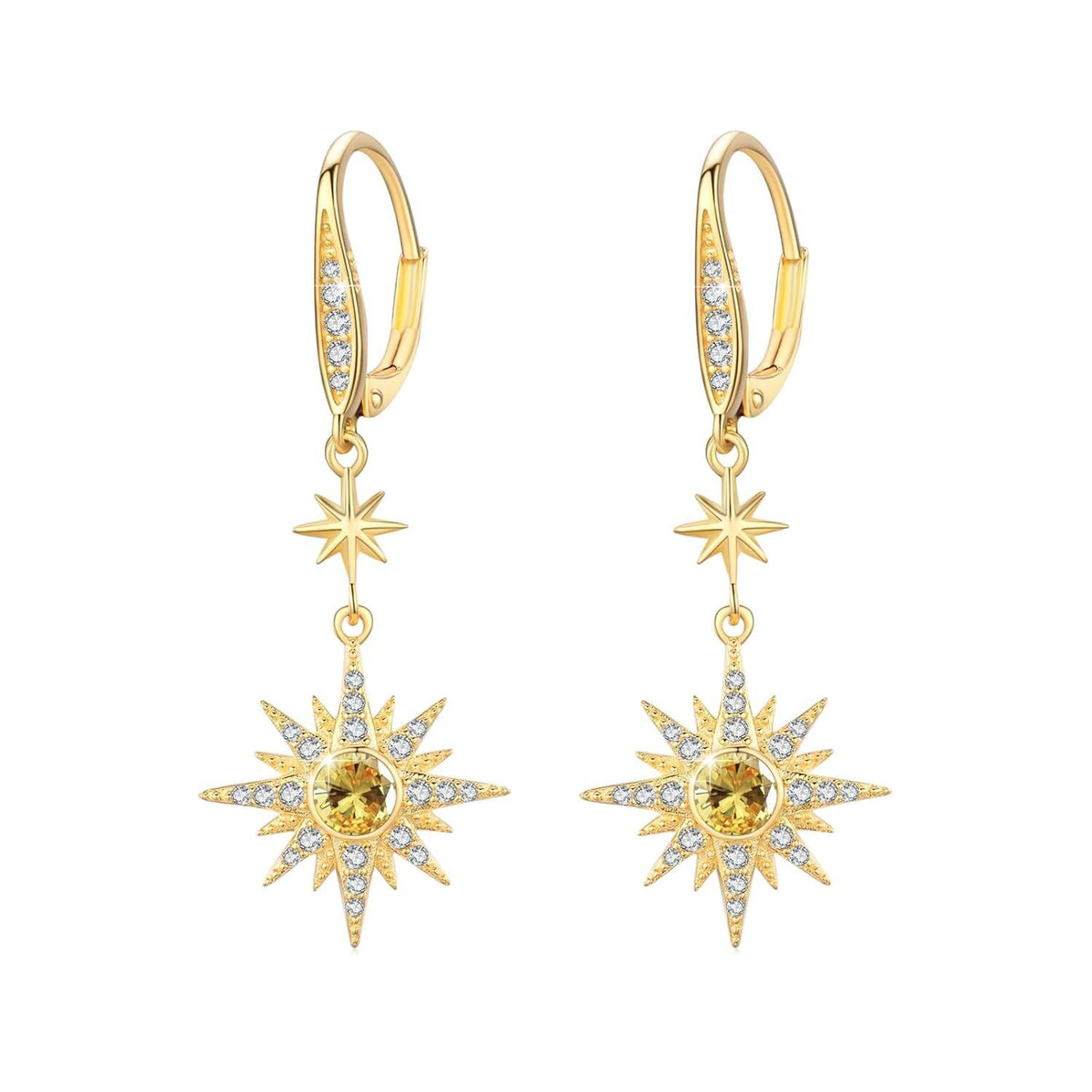925 Sterling Silver Starburst Birthstone Drop Earrings