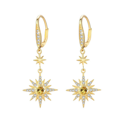 925 Sterling Silver Starburst Birthstone Drop Earrings