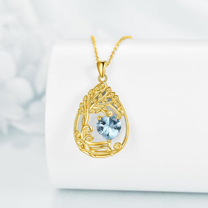 925 Silver Gold Plated Gemstone Tree Life Pendant Necklace