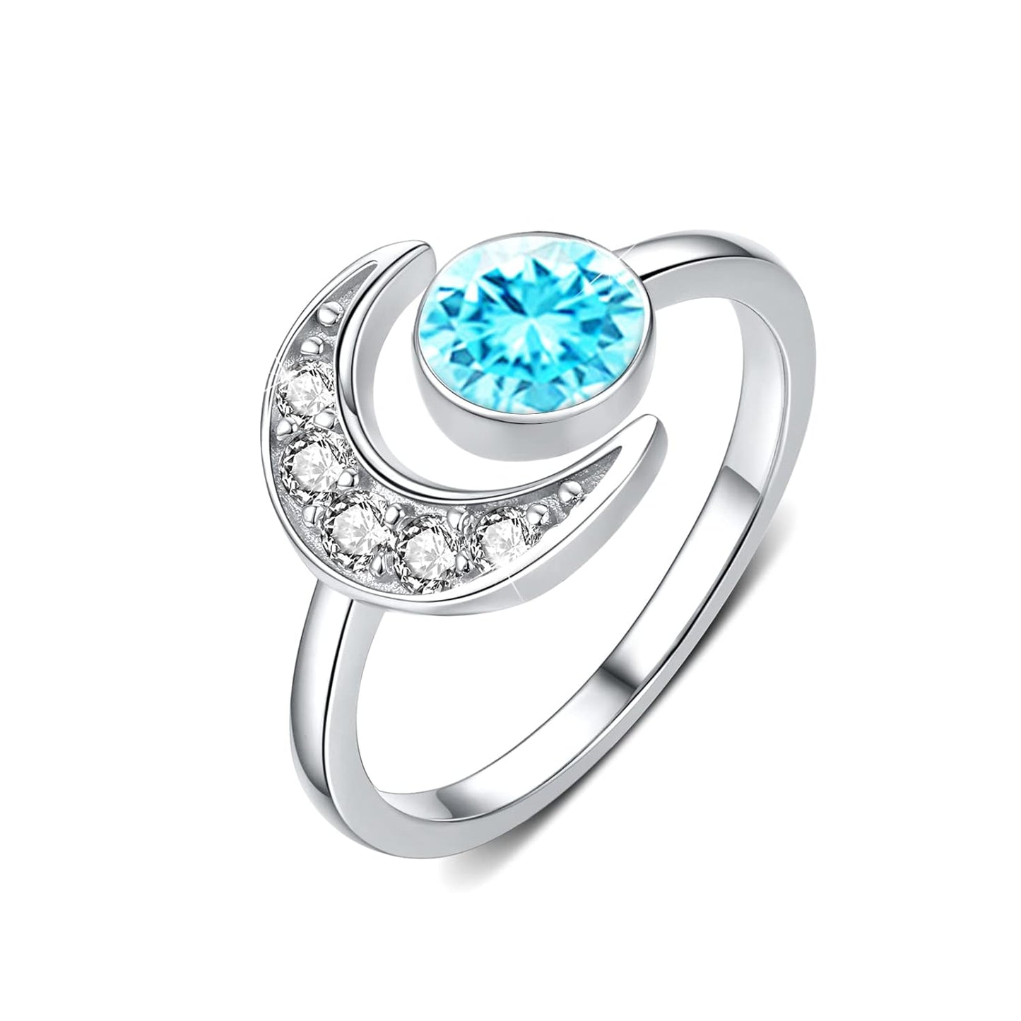 925 Silver Moonstone Birthstone Adjustable Open Ring Women