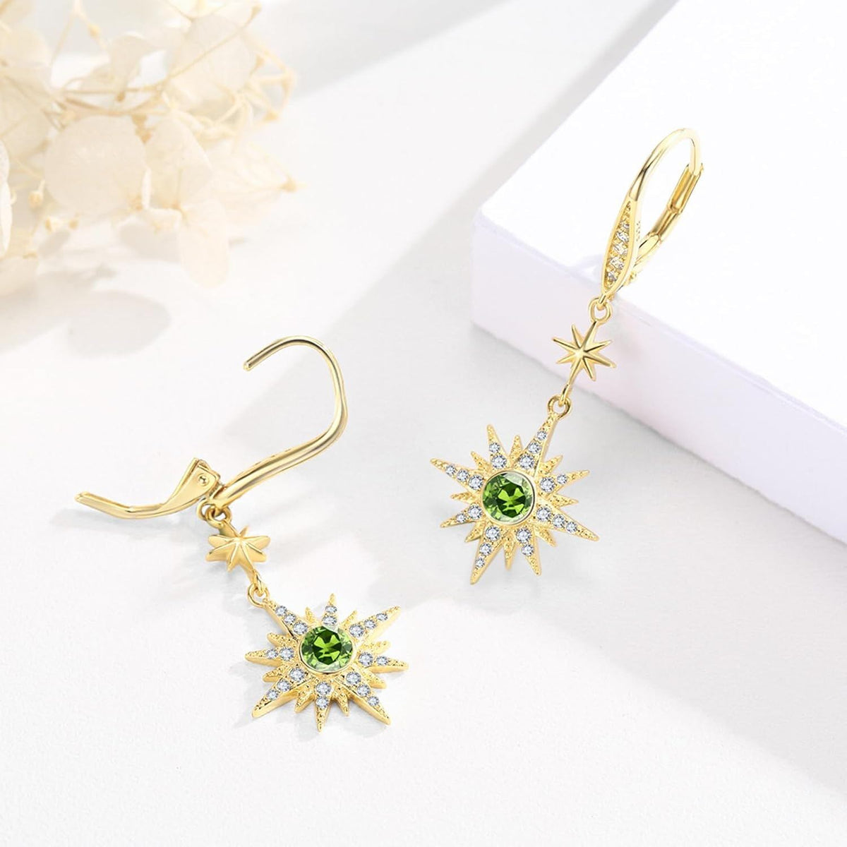 925 Sterling Silver Starburst Birthstone Drop Earrings