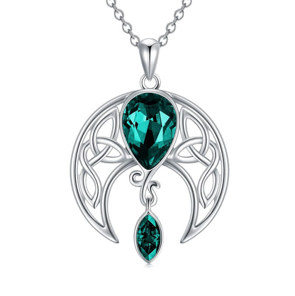 925 Sterling Silver Birthstone Crystal Celtic Moon Goddess Pendant