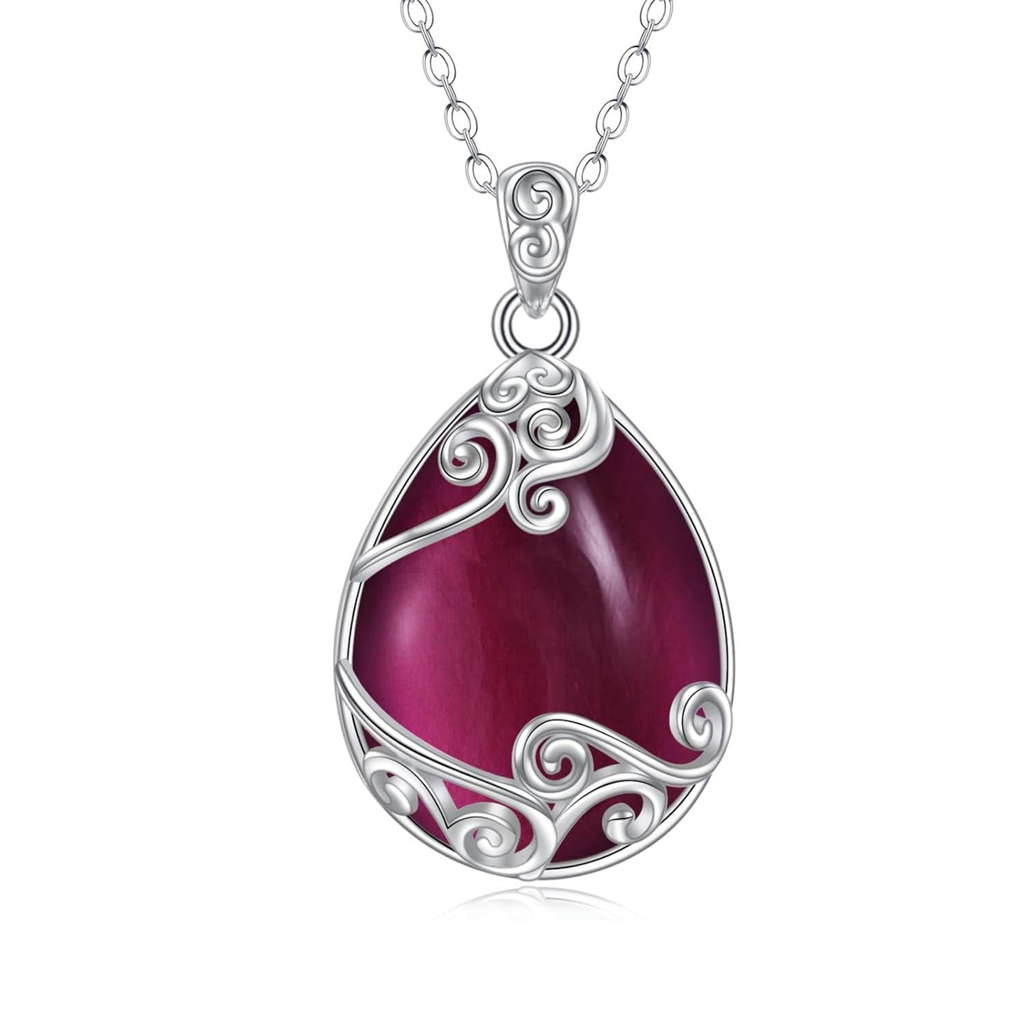 925 Sterling Silver Filigree Teardrop Pendant Necklace for Women