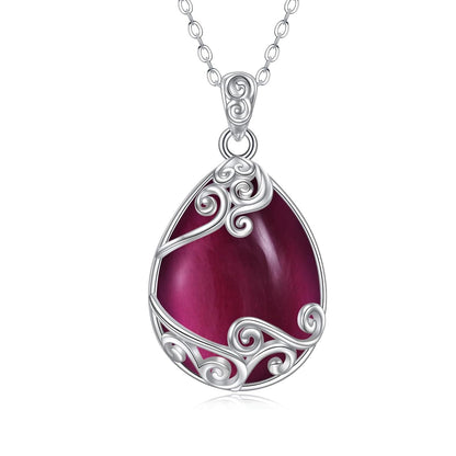 925 Sterling Silver Filigree Teardrop Pendant Necklace for Women