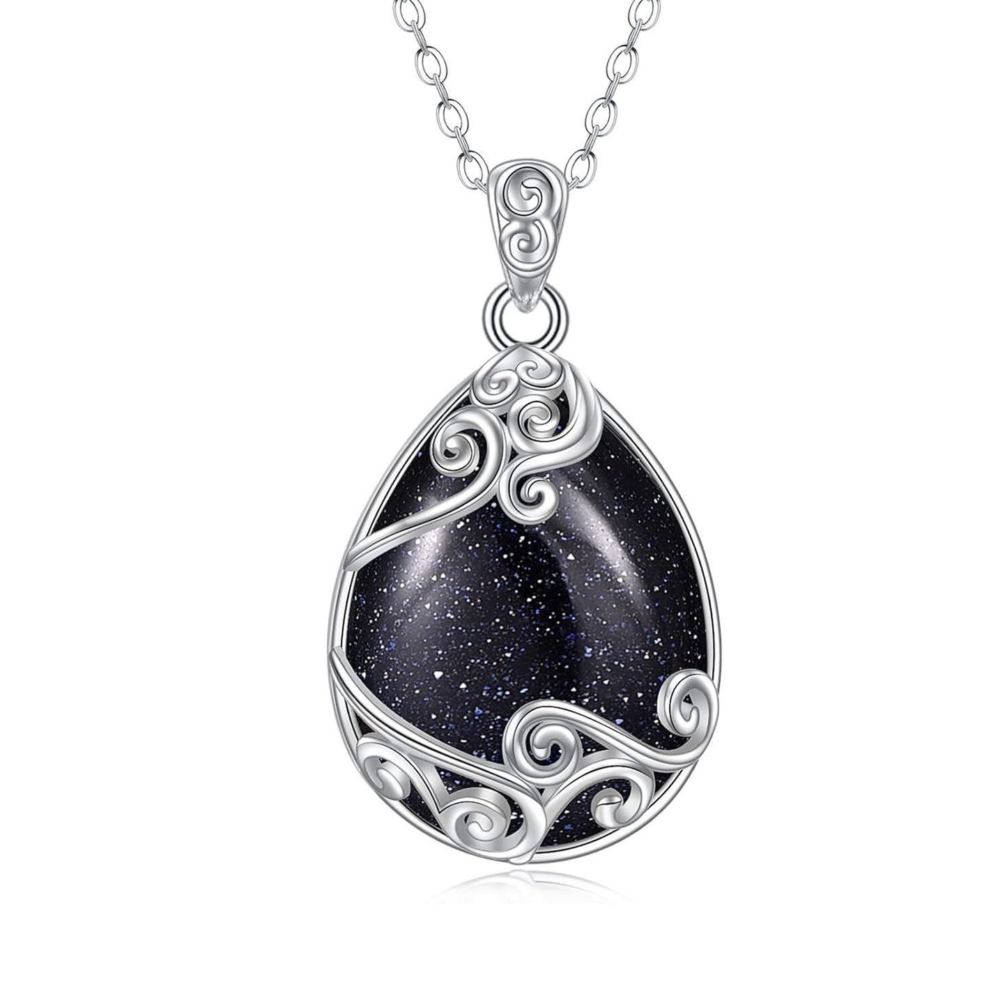 925 Sterling Silver Filigree Teardrop Pendant Necklace for Women