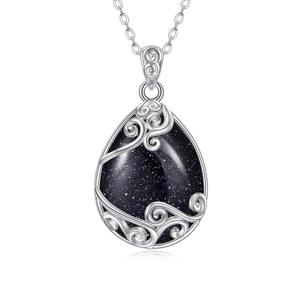 925 Sterling Silver Filigree Teardrop Pendant Necklace for Women