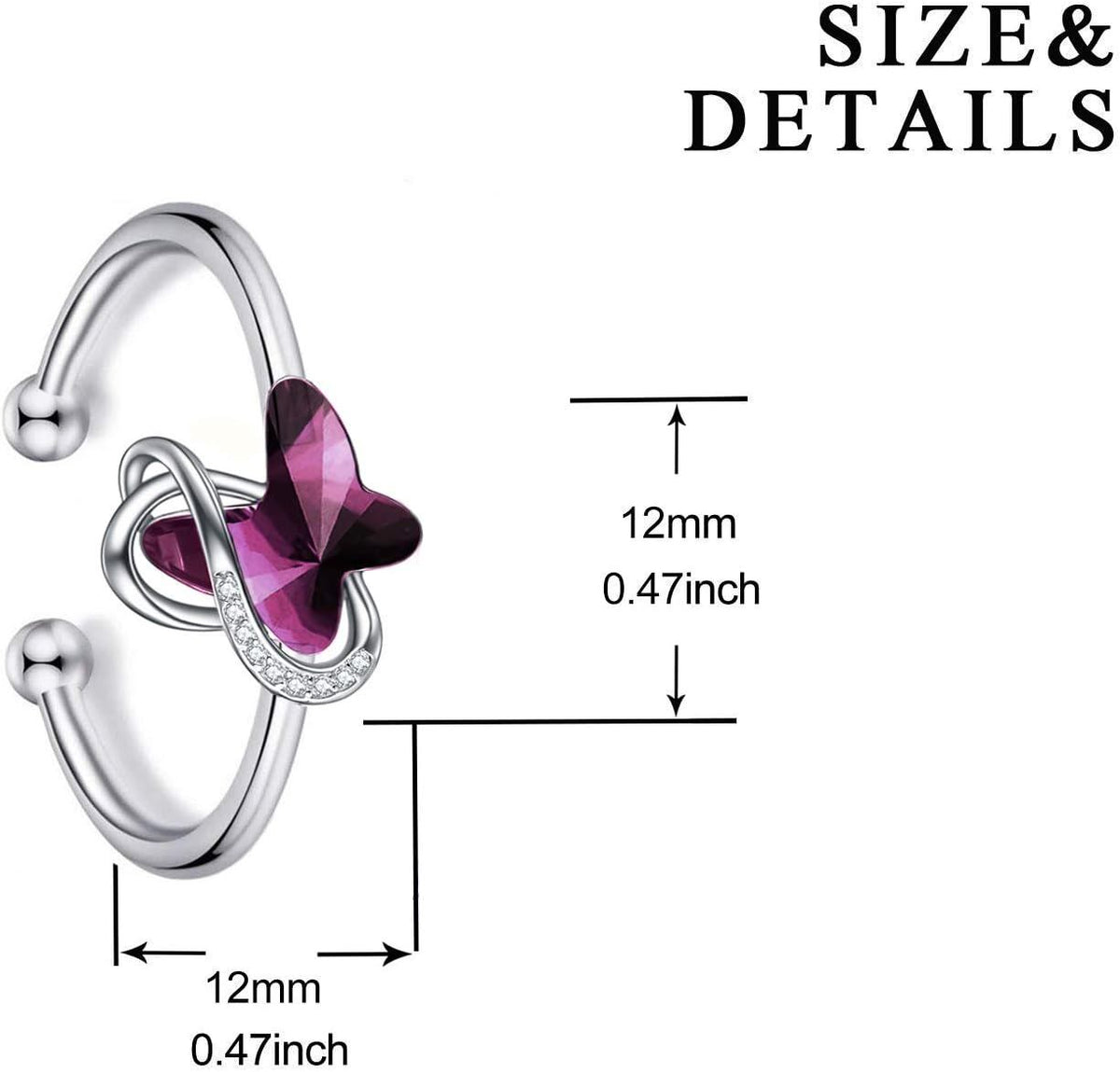 925 Sterling Silver Crystal Butterfly  Ring