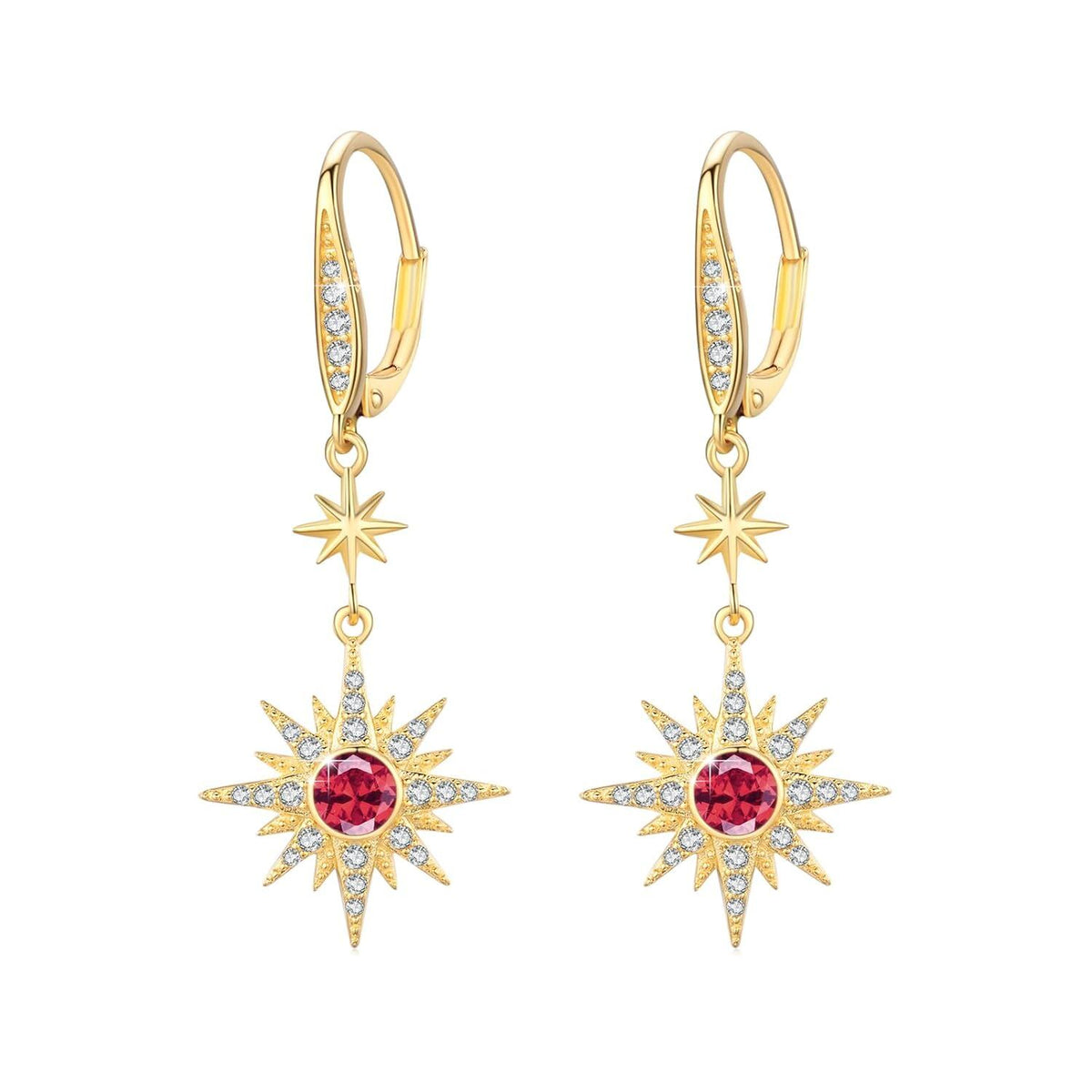 925 Sterling Silver Starburst Birthstone Drop Earrings