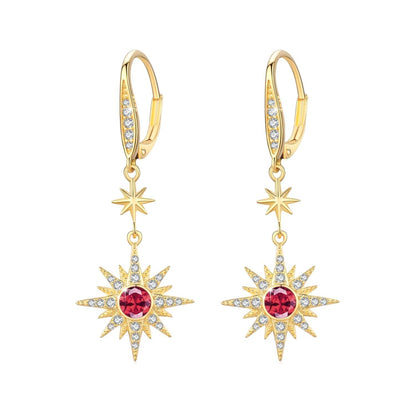925 Sterling Silver Starburst Birthstone Drop Earrings