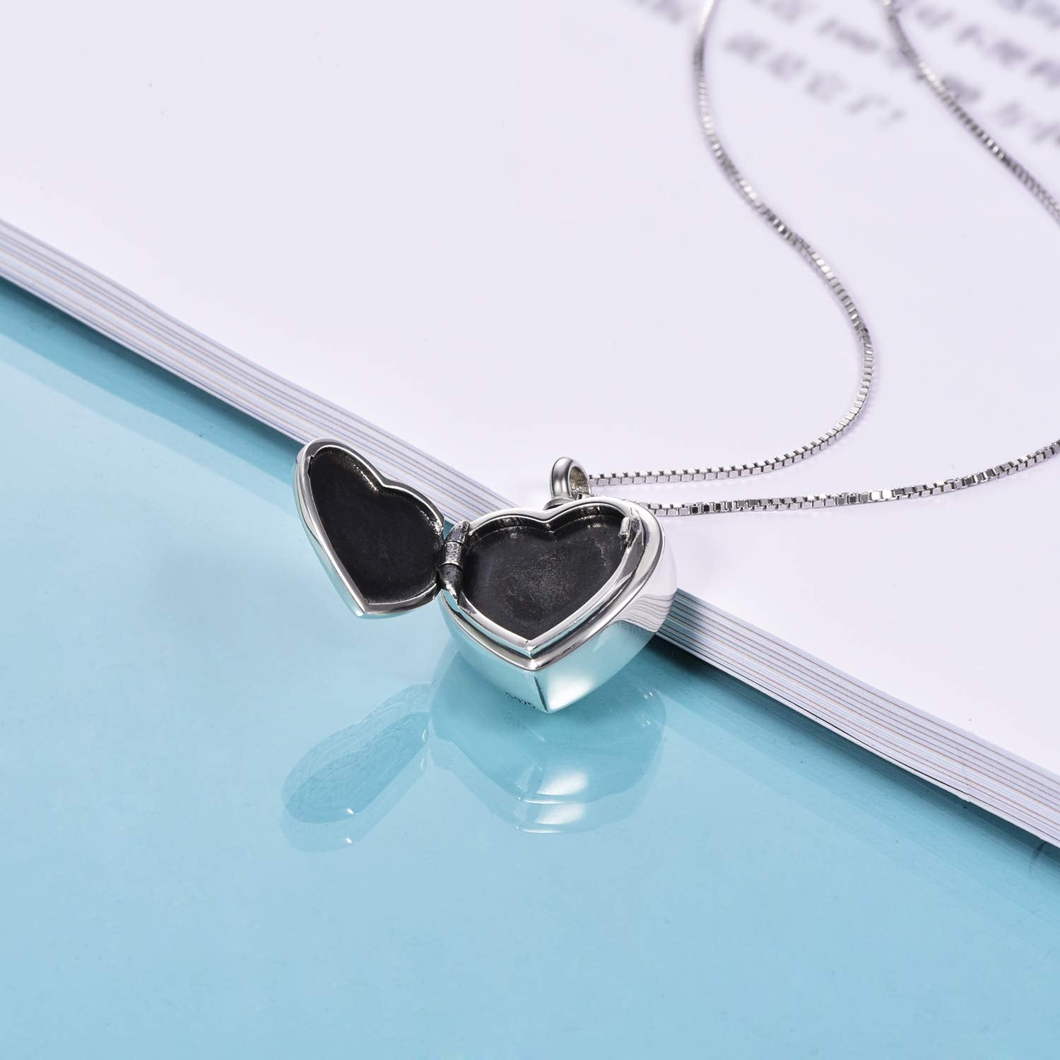 925 Silver Heart Memorial Photo Holder Pendant Necklace