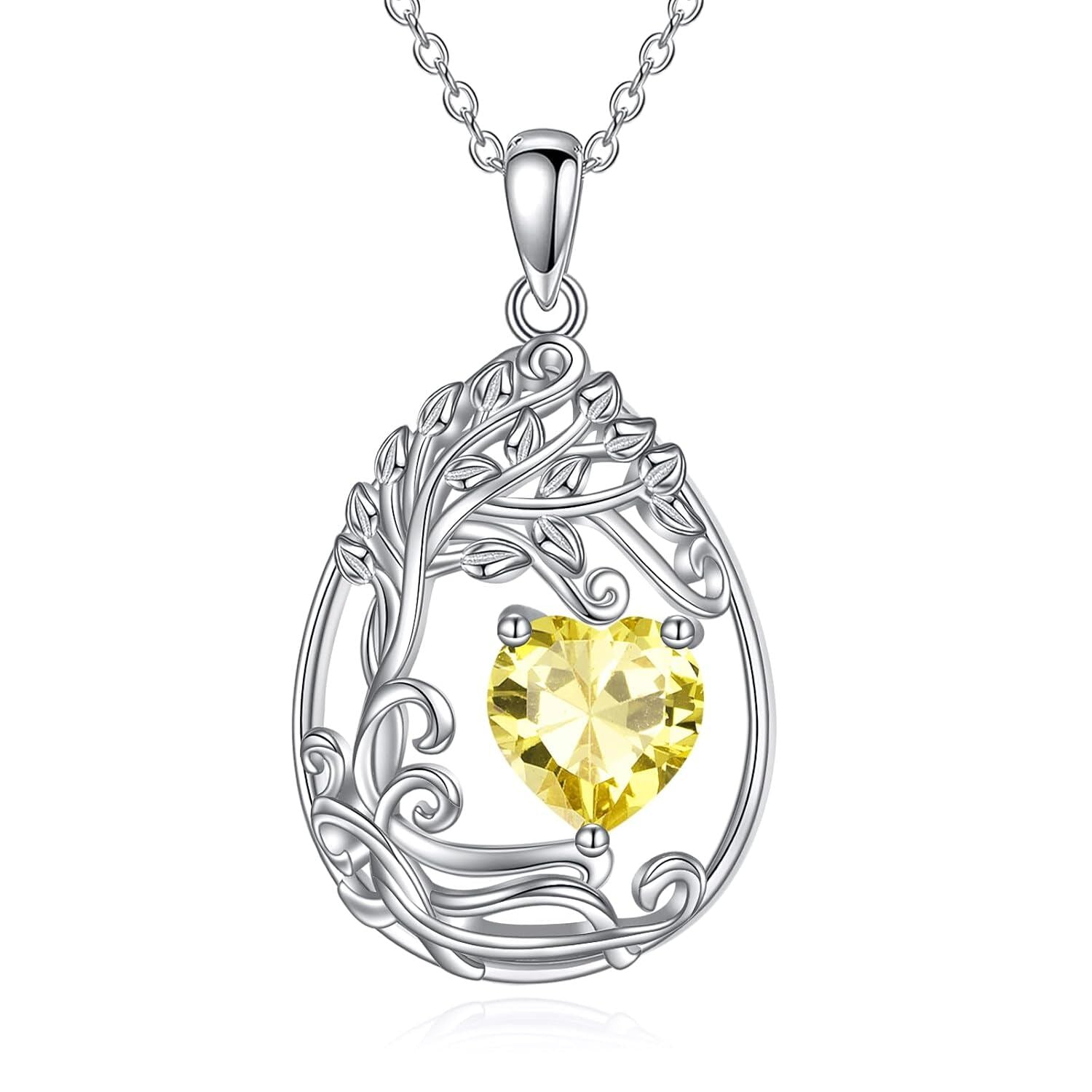 925 Silver Gold Plated Gemstone Tree Life Pendant Necklace
