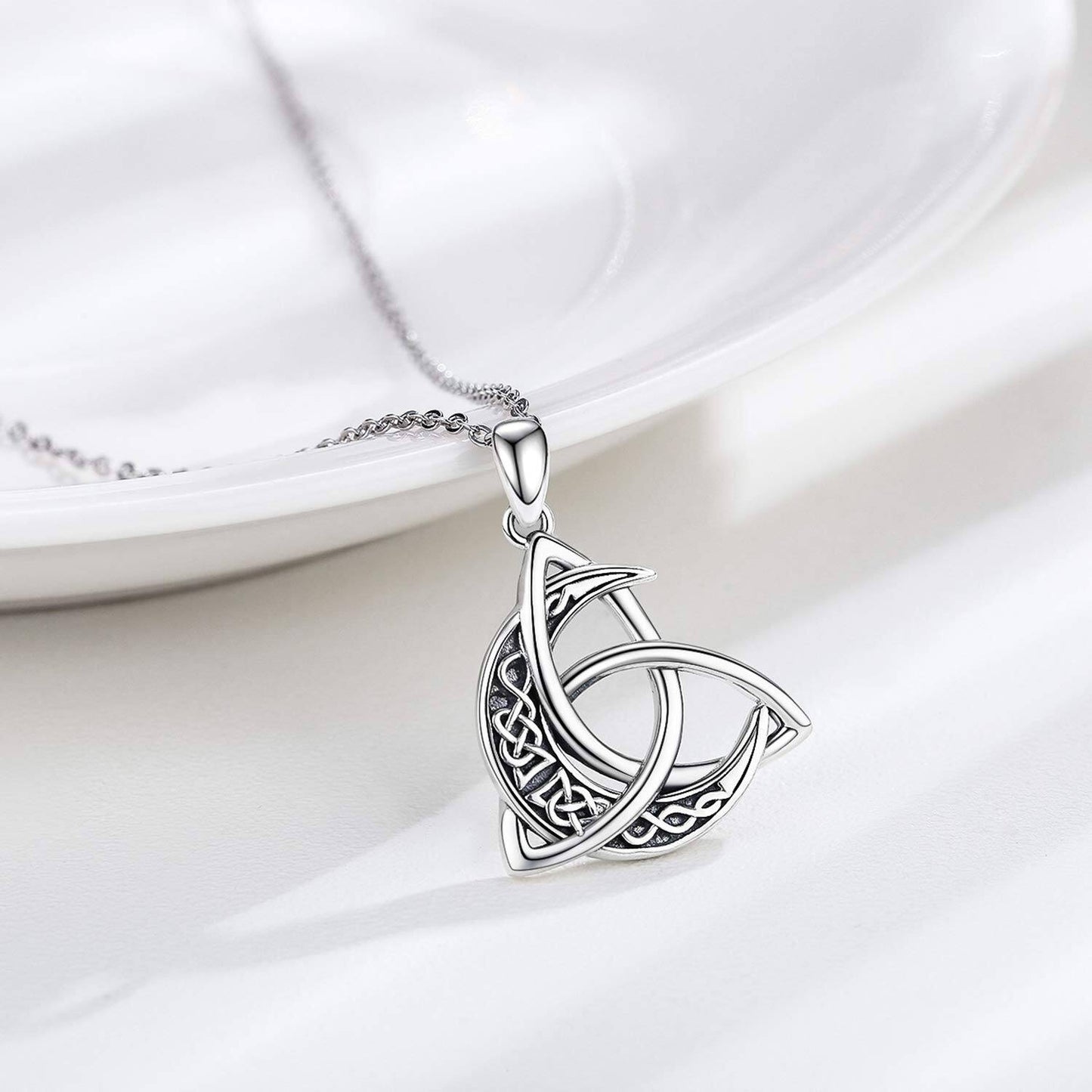 925 Silver Celtic Knot Moon Pendant Necklace Women Men