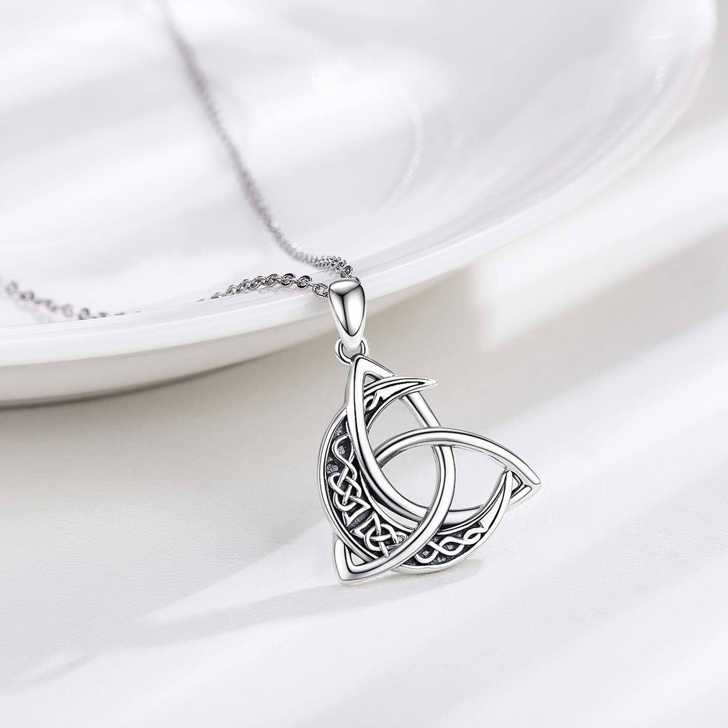 925 Silver Celtic Knot Moon Pendant Necklace Women Men