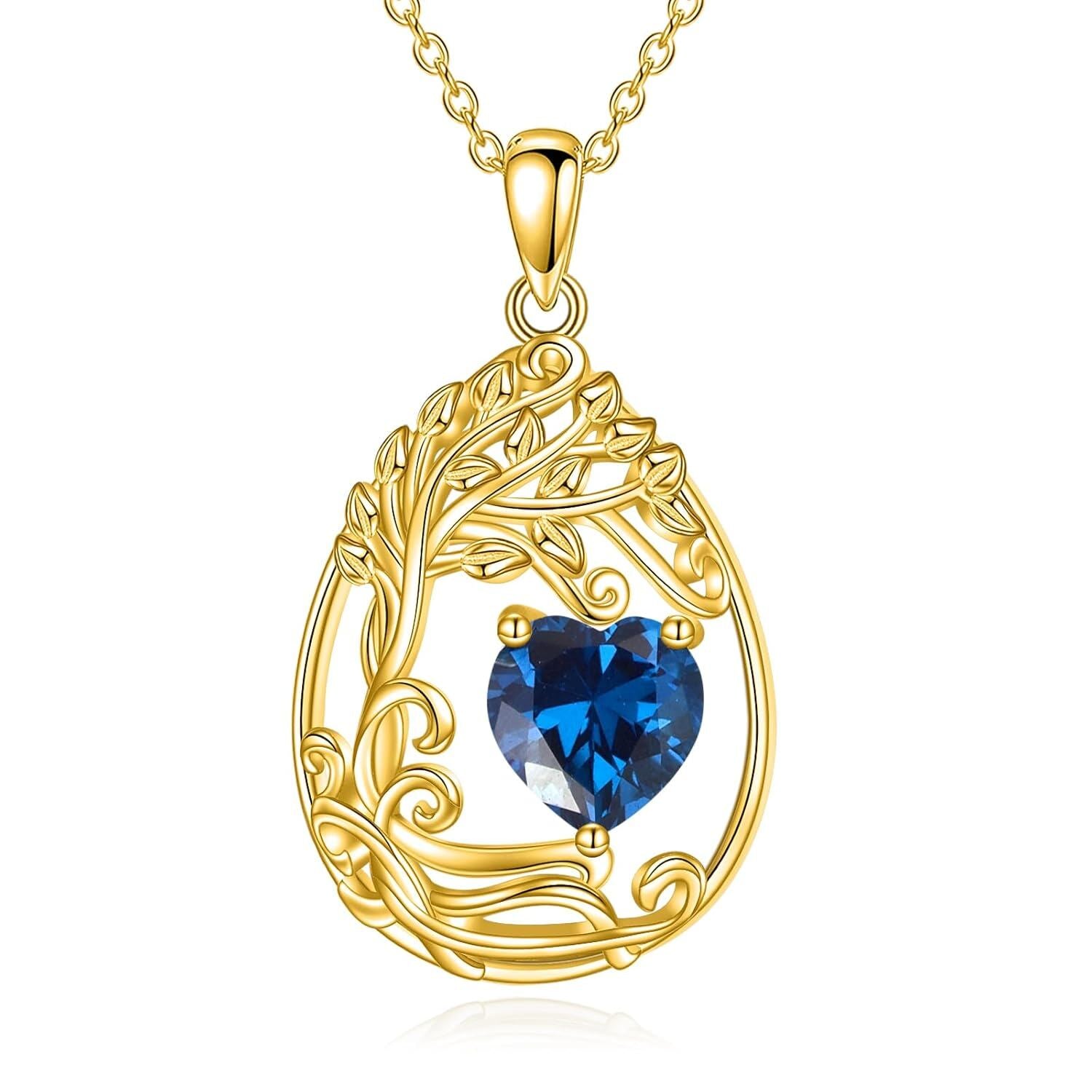 925 Silver Gold Plated Gemstone Tree Life Pendant Necklace