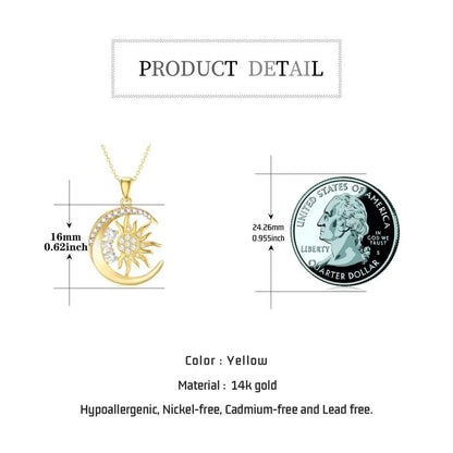 14K Yellow Gold Moon Sun Pendant Necklace for Women Jewelry Gifts
