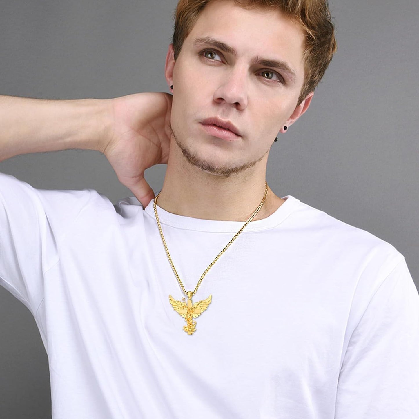 Gold 925 Silver Guardian Angel Cross Pendant Necklace