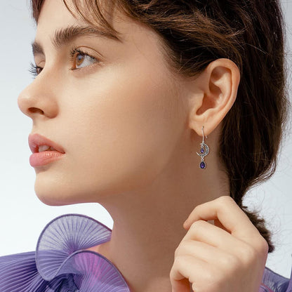925 Sterling Silver Crescent Moon Purple Zircon Drop Earrings