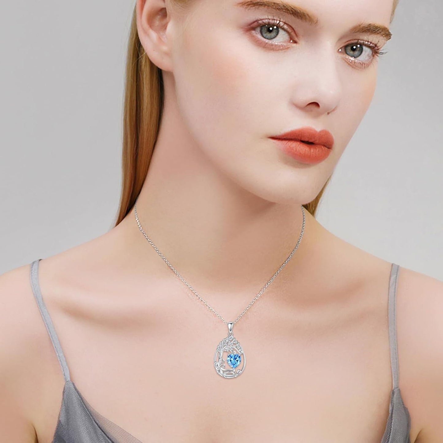925 Silver Gold Plated Gemstone Tree Life Pendant Necklace