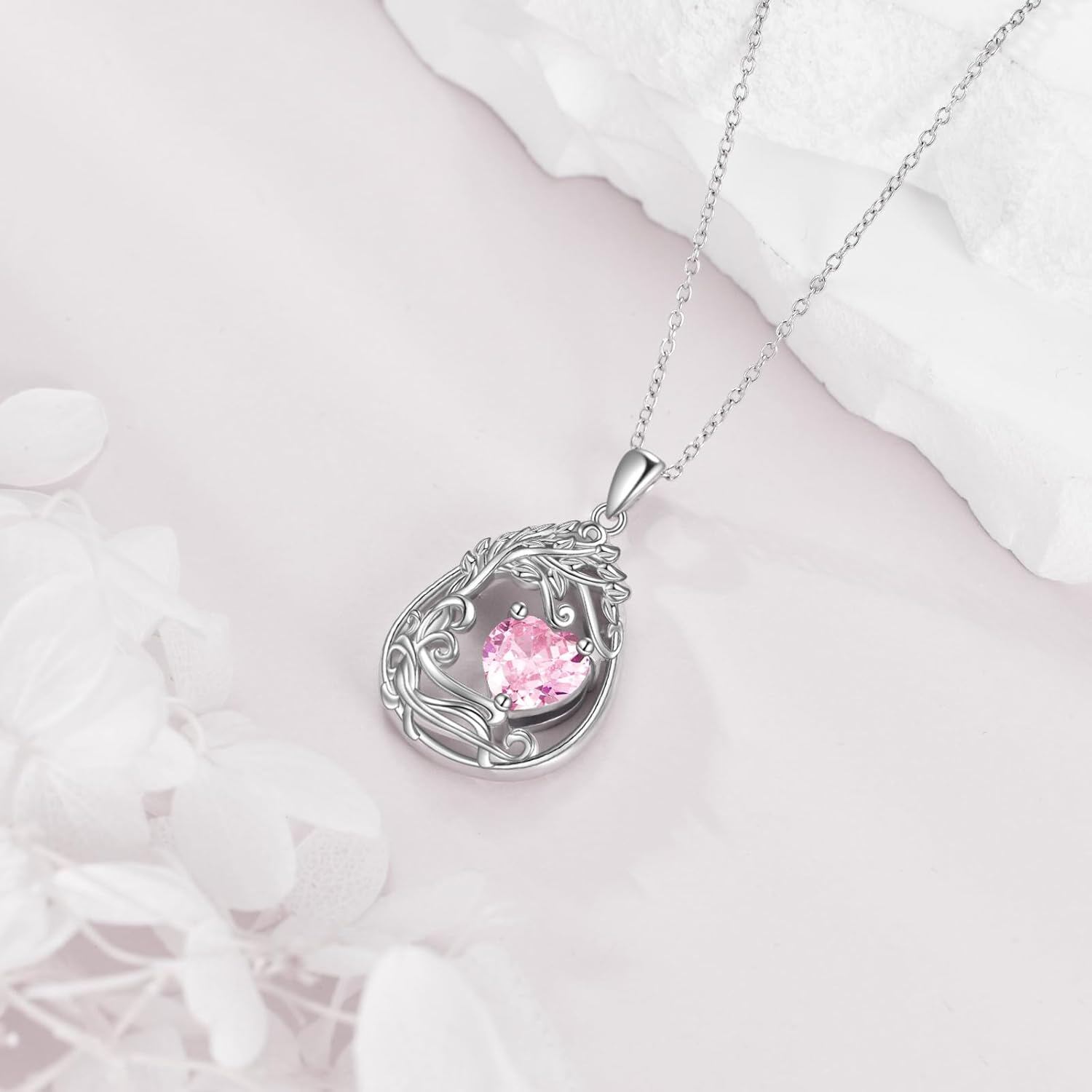 925 Silver Gold Plated Gemstone Tree Life Pendant Necklace
