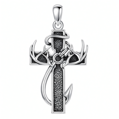 925 Silver Cross Antlers Anchor Cremation Keepsake Necklace