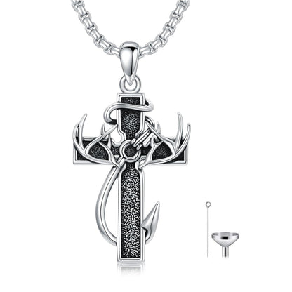 925 Silver Cross Antlers Anchor Cremation Keepsake Necklace
