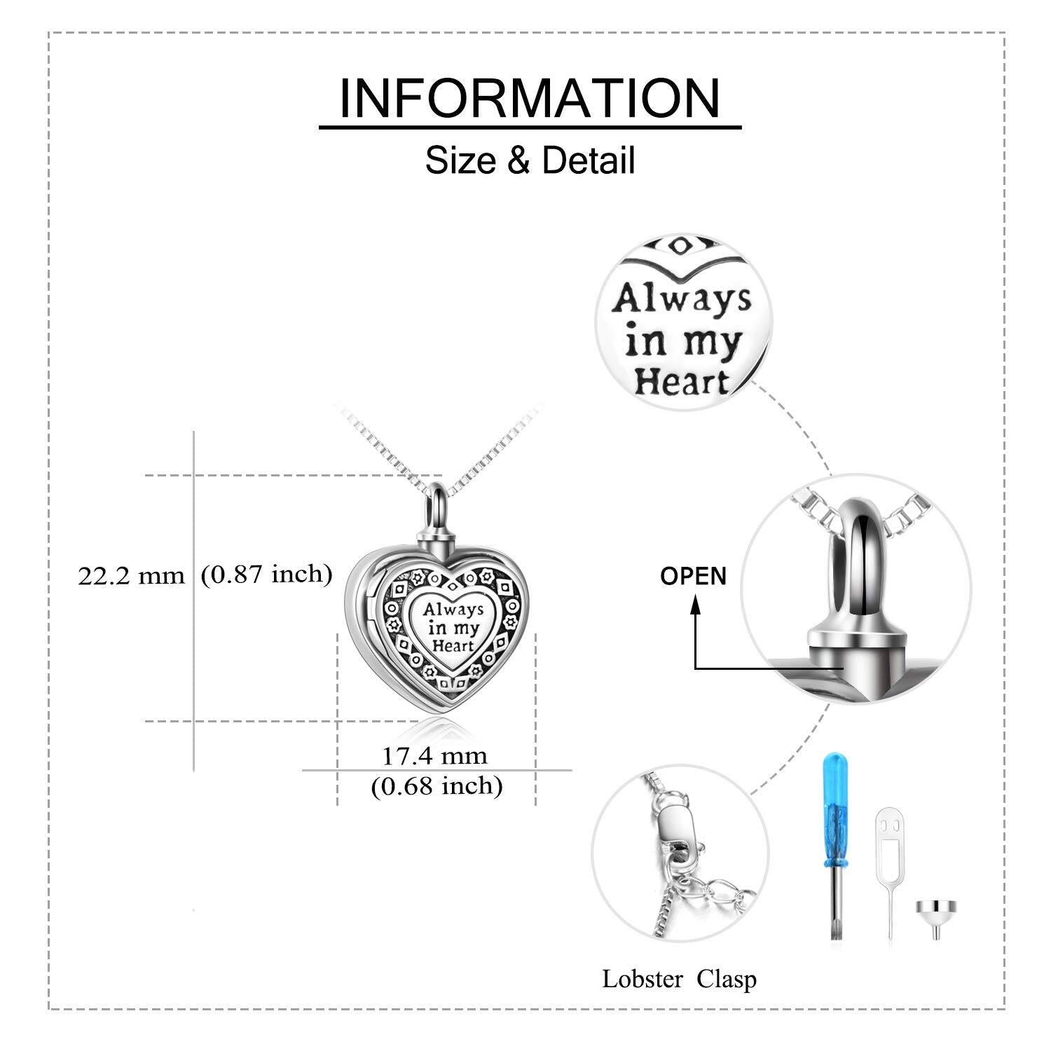 925 Silver Heart Memorial Photo Holder Pendant Necklace