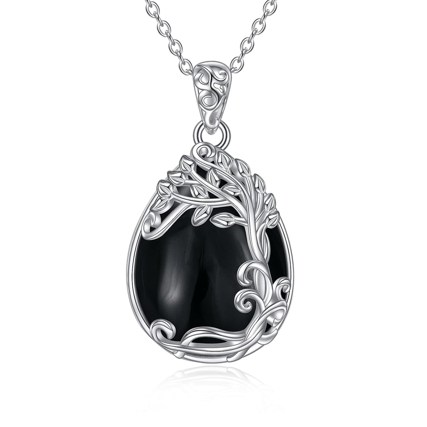 925 Sterling Silver Filigree Teardrop Pendant Necklace for Women