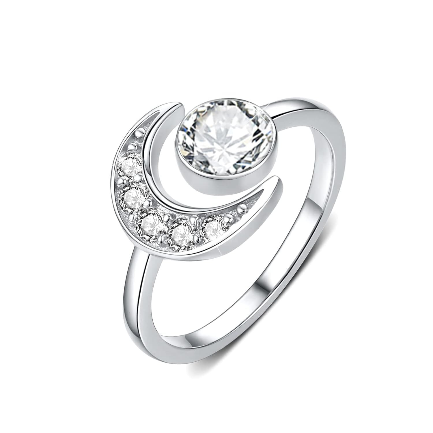 925 Silver Moonstone Birthstone Adjustable Open Ring Women
