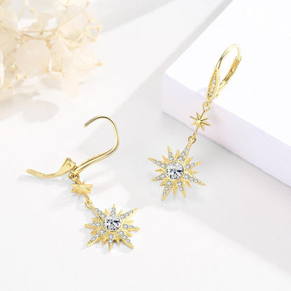 925 Sterling Silver Starburst Birthstone Drop Earrings