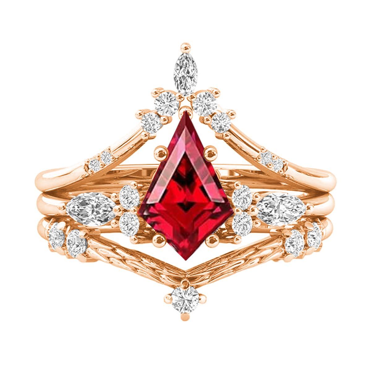 925 Sterling Silver Moissanite Kite Cut Engagement Ring Set