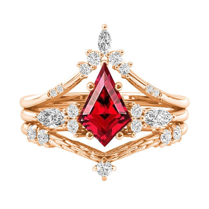 925 Sterling Silver Moissanite Kite Cut Engagement Ring Set