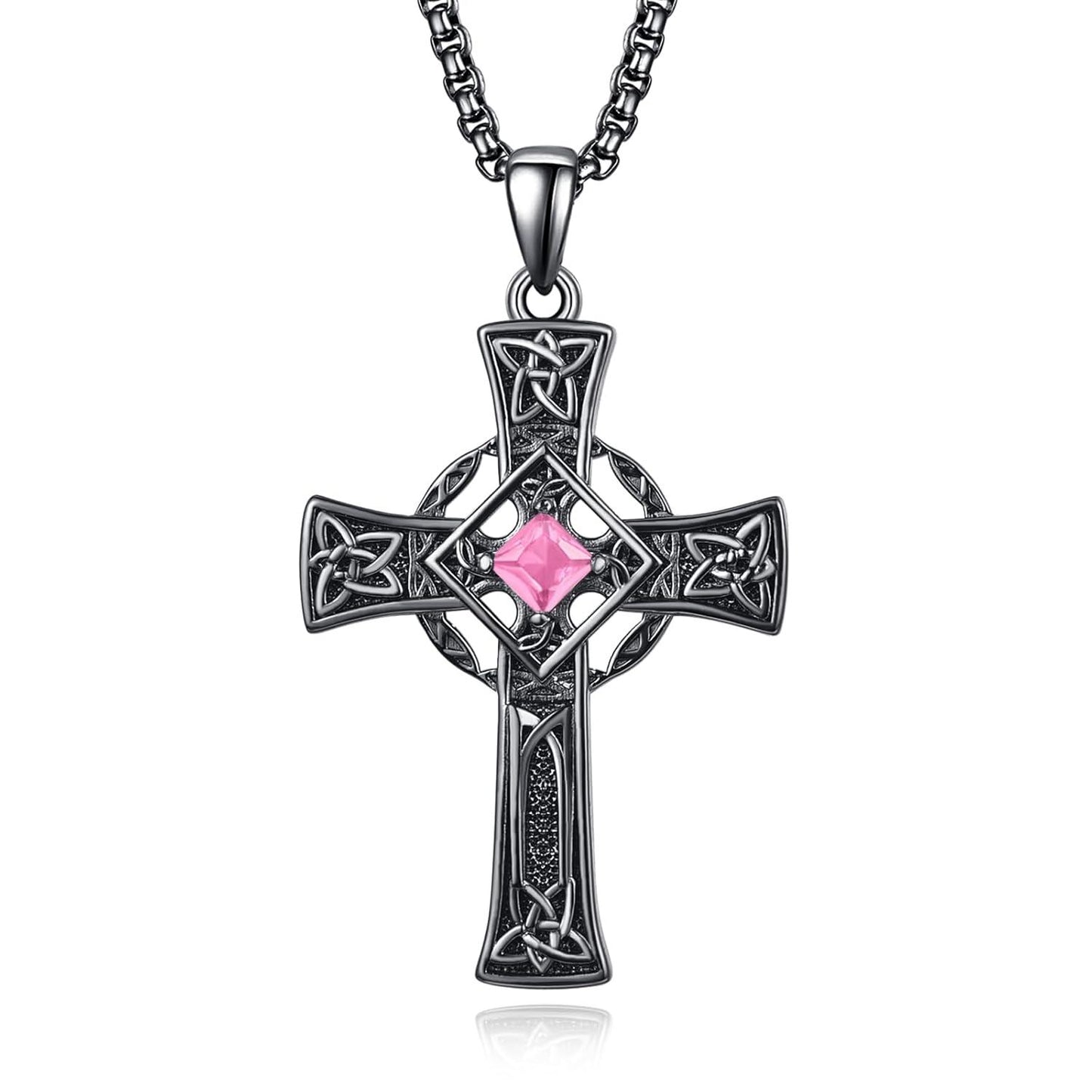 925 Silver Garnet Celtic Cross Necklace Men 22 Inch Chain