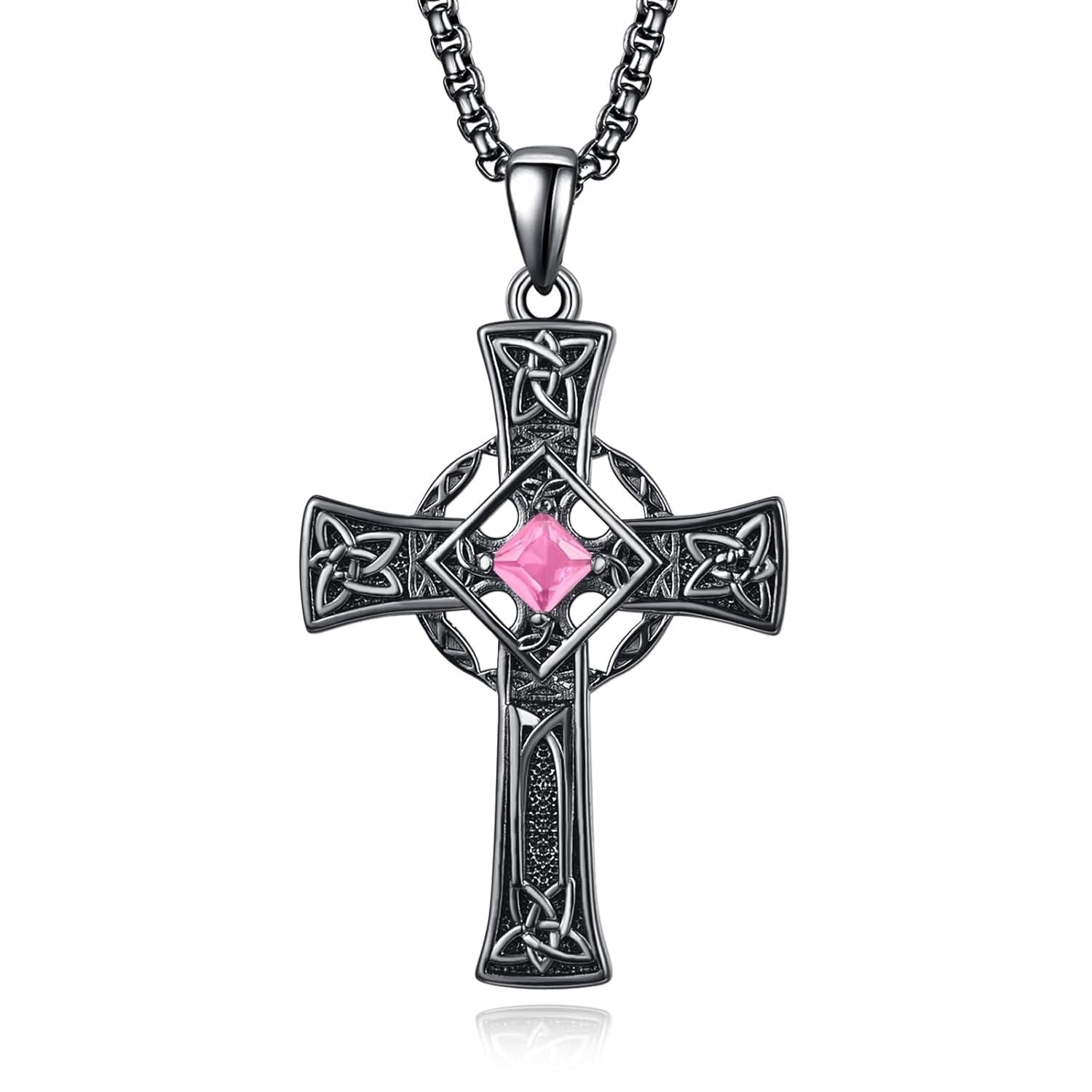 925 Silver Garnet Celtic Cross Necklace Men 22 Inch Chain
