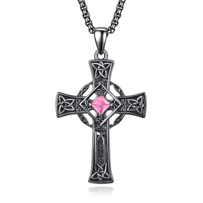 925 Silver Garnet Celtic Cross Necklace Men 22 Inch Chain
