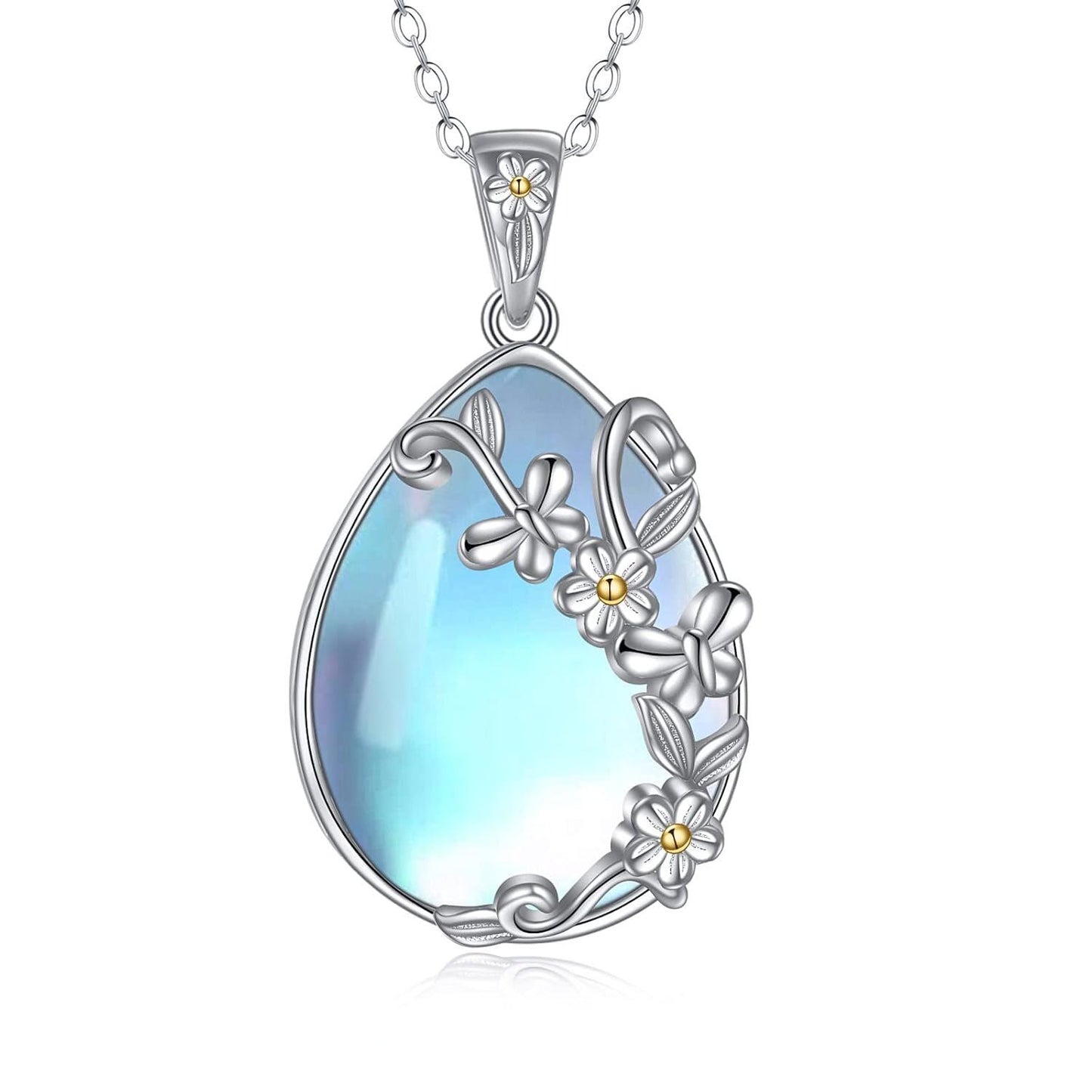 925 Sterling Silver Filigree Teardrop Pendant Necklace for Women
