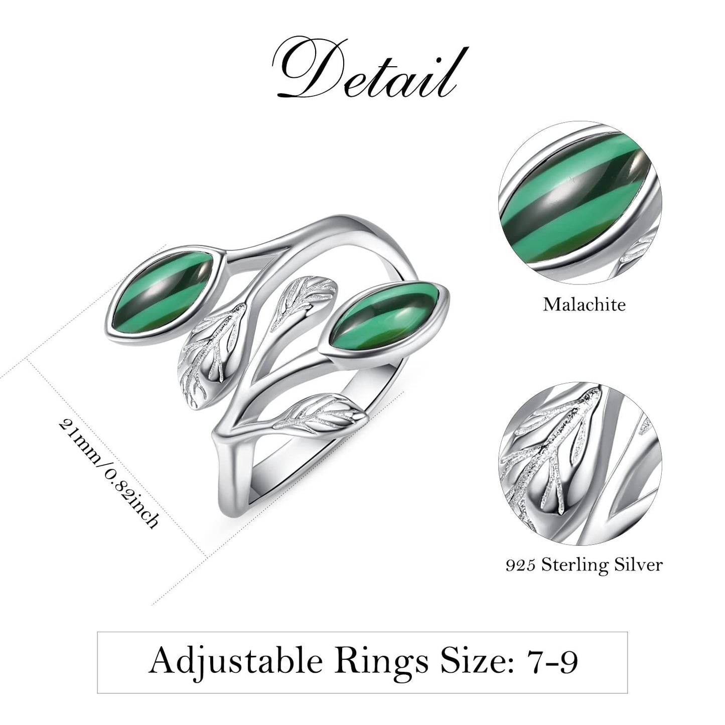 925 Sterling Silver Leaf Ring with Birthstone Adjustable Wrap Promise Engagement Wedding Rings for Women