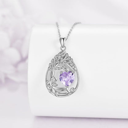 925 Silver Gold Plated Gemstone Tree Life Pendant Necklace