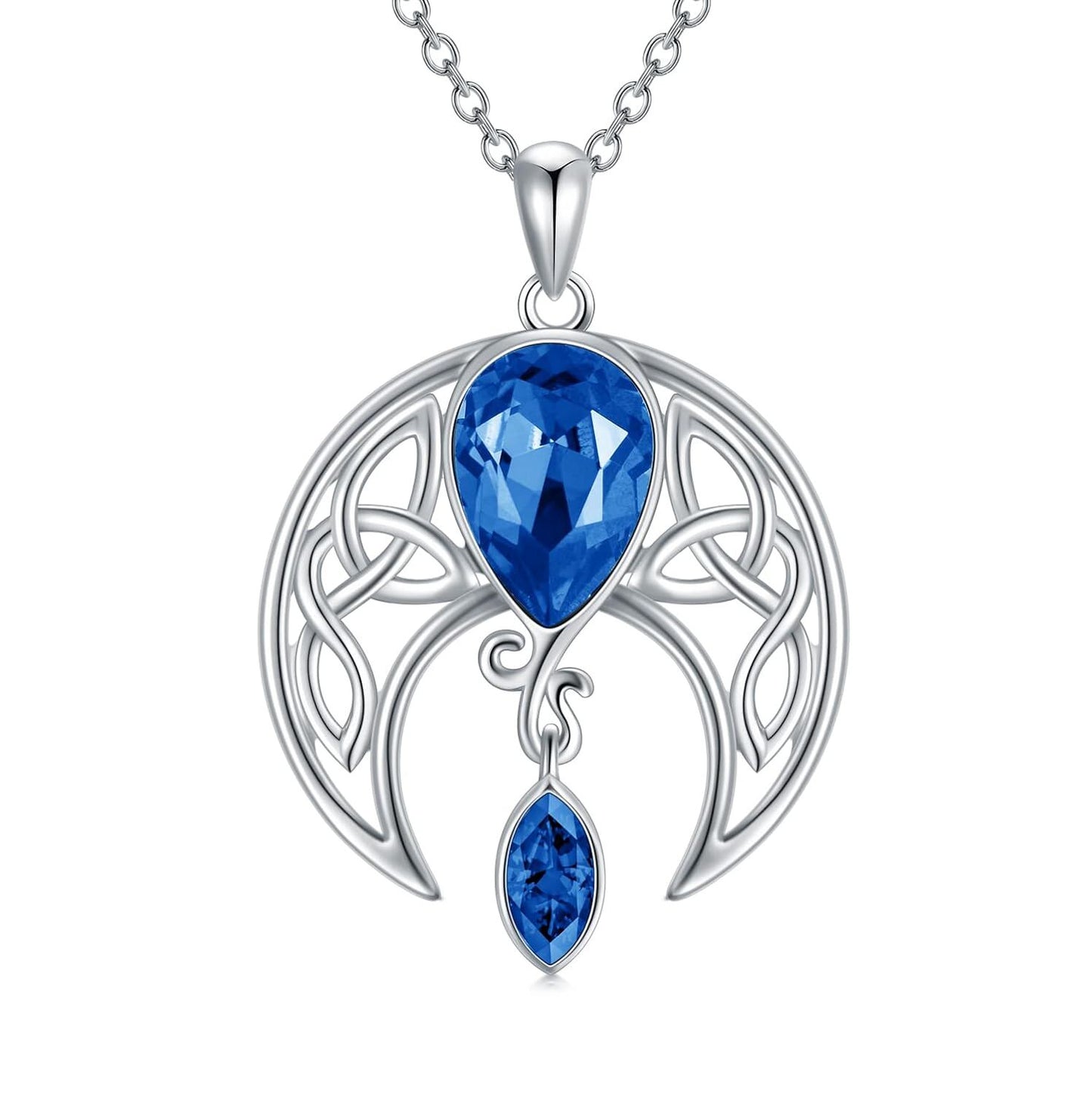 925 Sterling Silver Birthstone Crystal Celtic Moon Goddess Pendant
