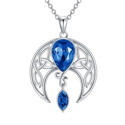 925 Sterling Silver Birthstone Crystal Celtic Moon Goddess Pendant
