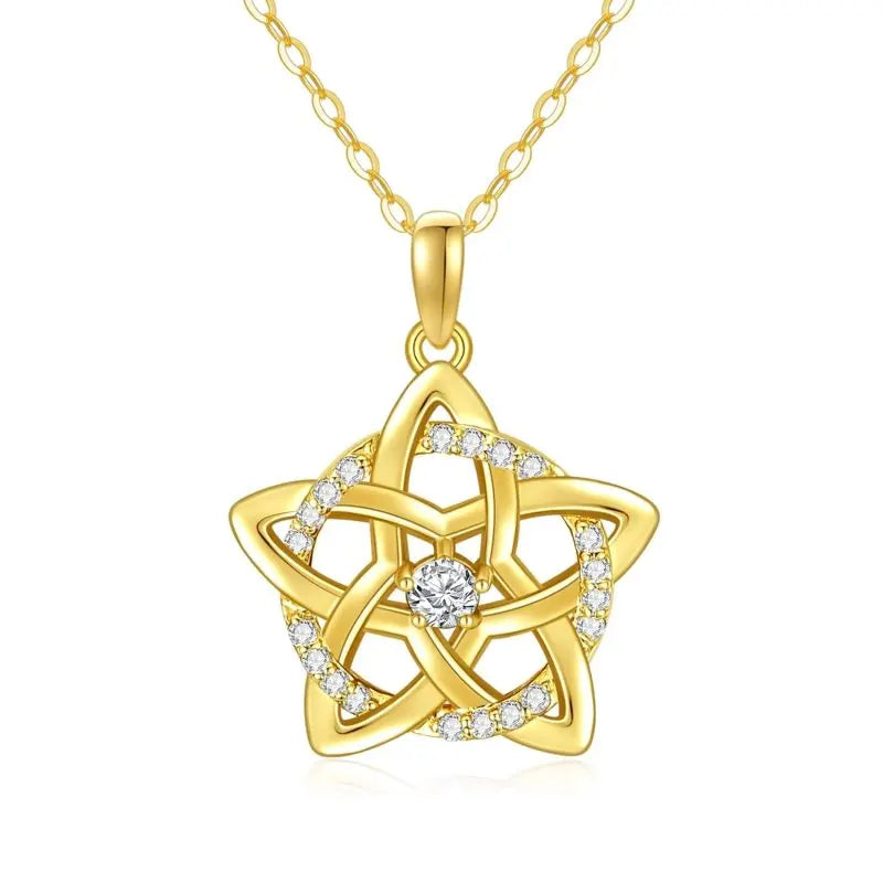 14K Gold 0.75 ct Moissanite Star Knot Pendant Necklace for Women and Girls