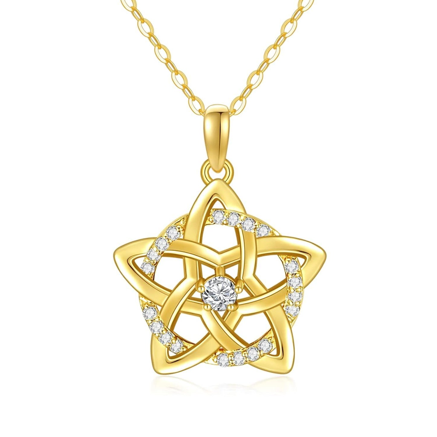 14K Gold 0.75 ct Moissanite Star Knot Pendant Necklace for Women and Girls