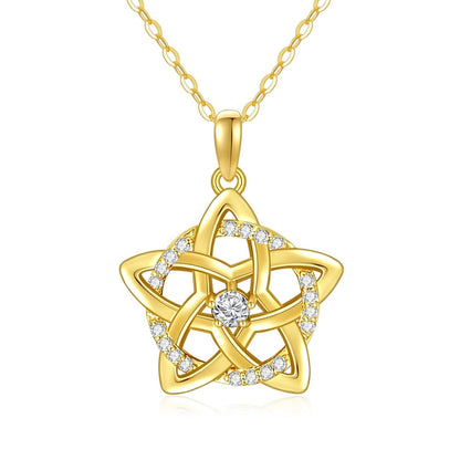 14K Gold 0.75 ct Moissanite Star Knot Pendant Necklace for Women and Girls
