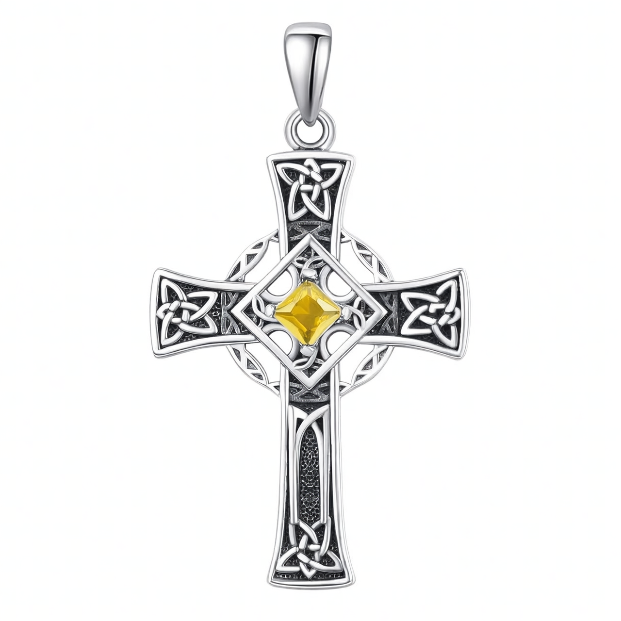 925 Silver Garnet Celtic Cross Necklace Men 22 Inch Chain