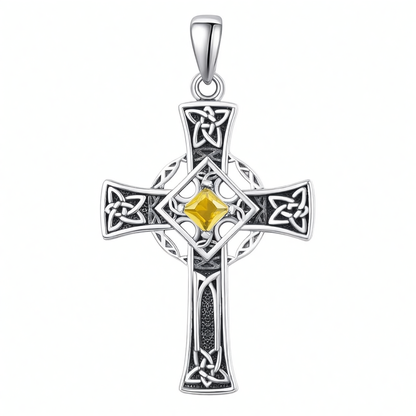 925 Silver Garnet Celtic Cross Necklace Men 22 Inch Chain